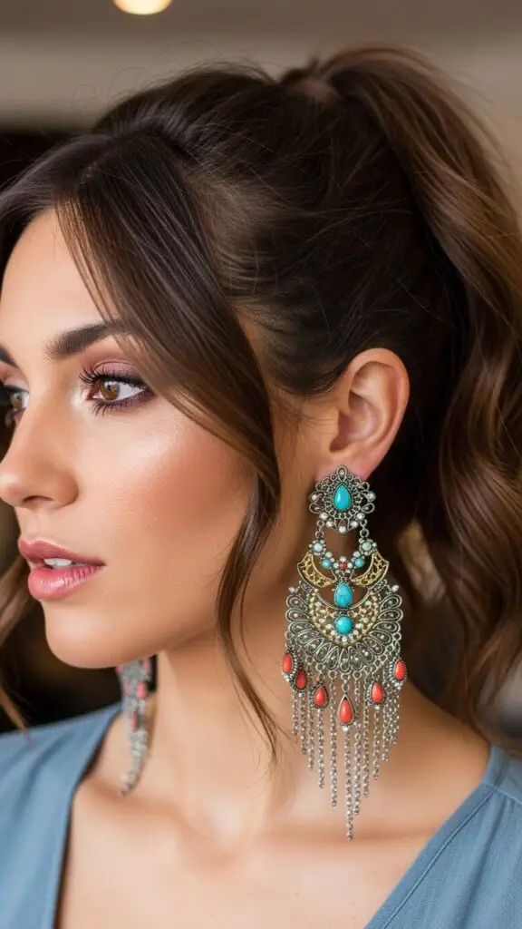 Statement Earrings + Messy Ponytail