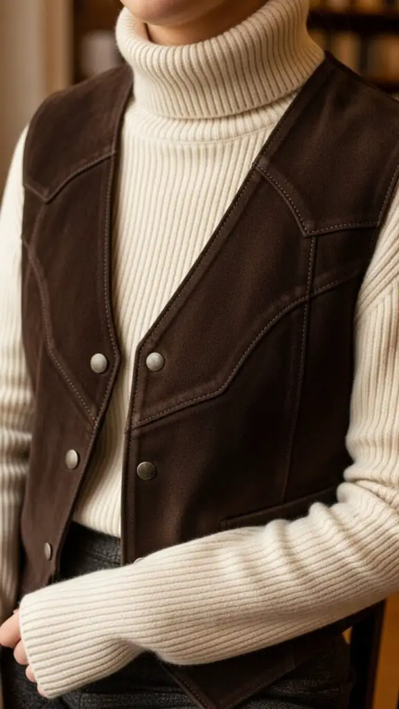 Suede Vest + Turtleneck