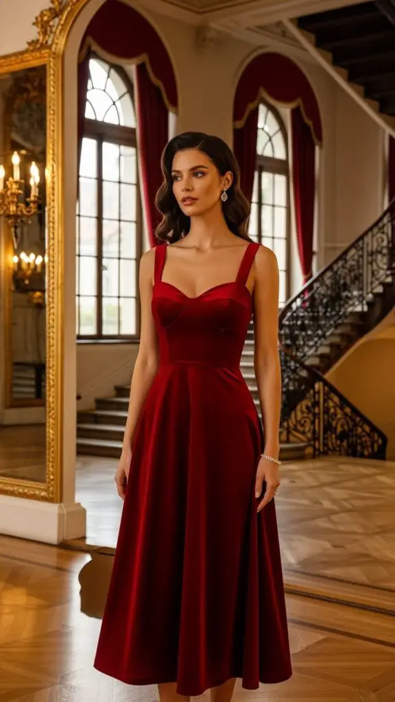 The Classic Red Velvet Midi Dress
