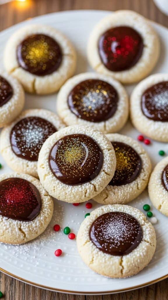 Thumbprint Cookies with Festive Chocolate Ganache