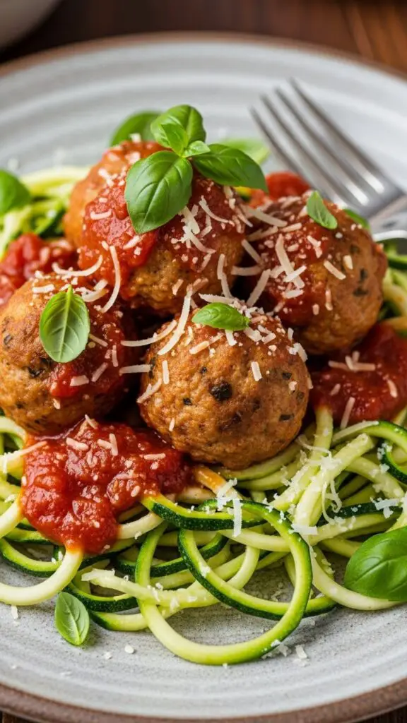Turkey Meatballs over Zucchini Noodles