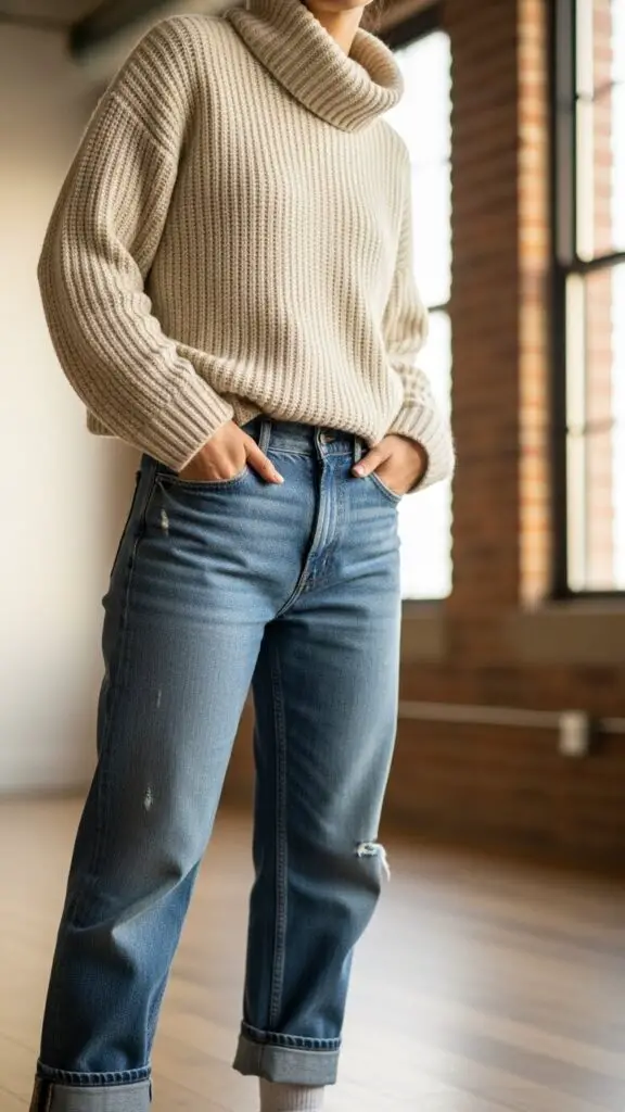 Turtleneck Sweater + Relaxed Jeans