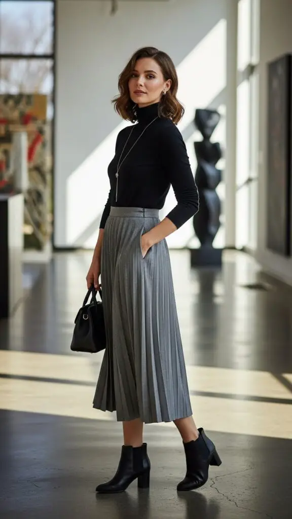 Turtleneck and Midi Skirt
