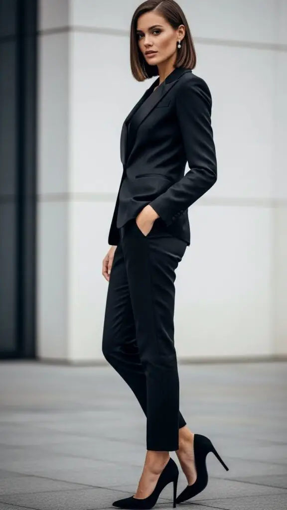 Tuxedo-Inspired Suit + Heels