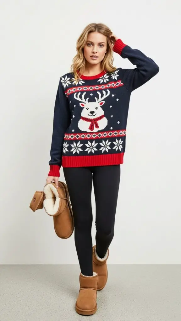 UGGs + Holiday Sweater + Leggings