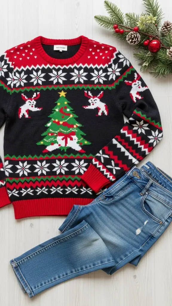 Ugly Christmas Sweater + Denim Jeans