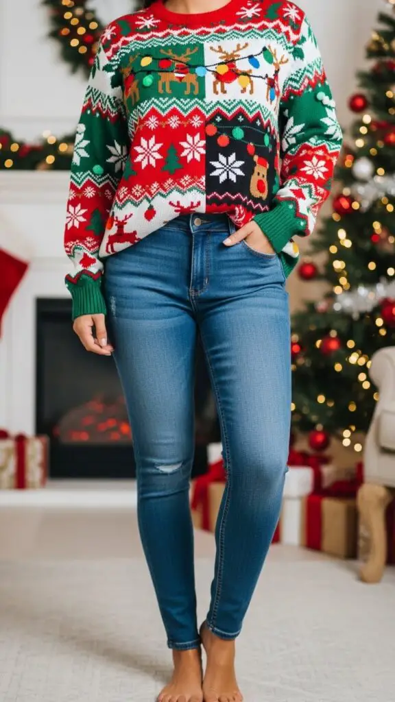 Ugly Christmas Sweater with Slim Jeans