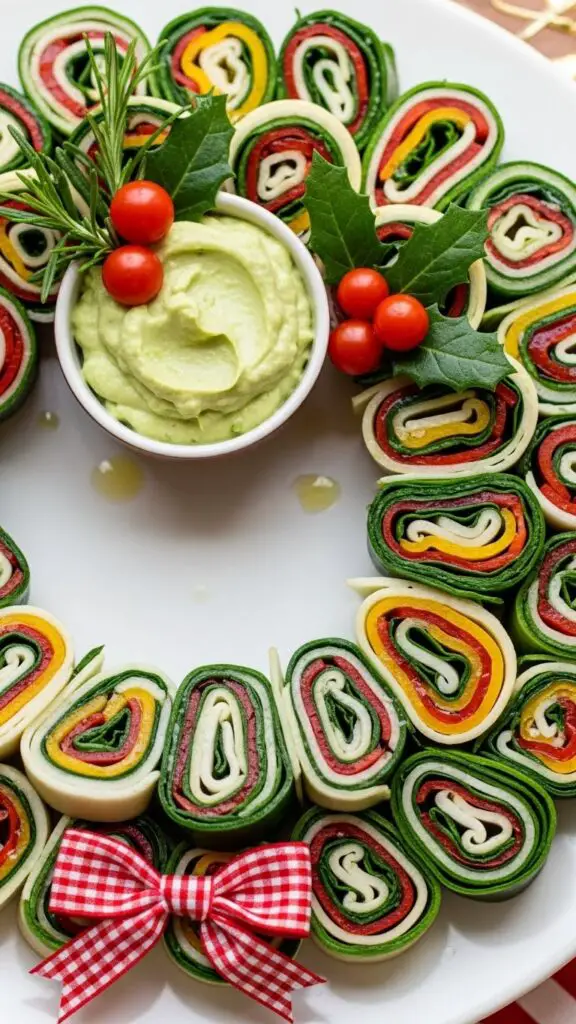 Veggie Christmas Wreath Pinwheels
