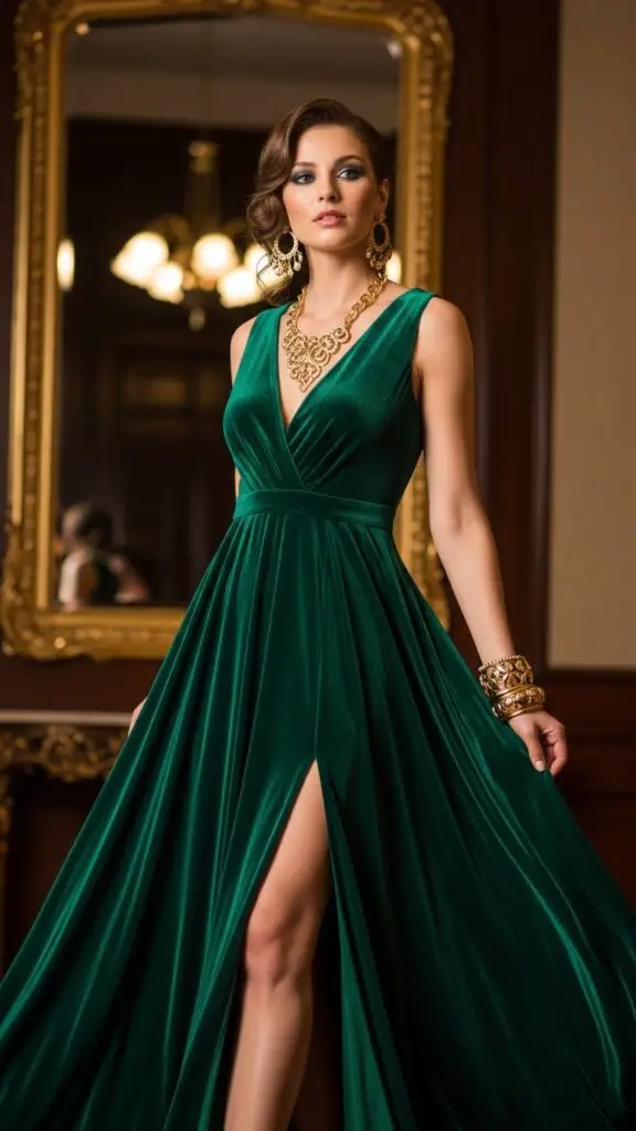 Velvet Dress + Gold Accessories