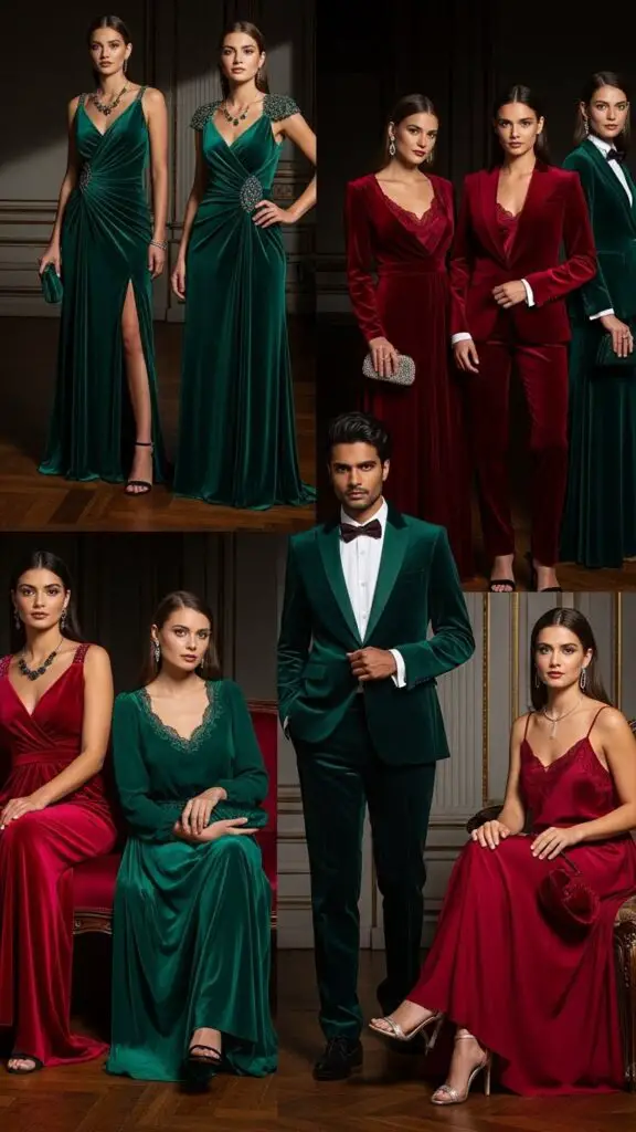 Velvet Dresses & Suits in Red & Green