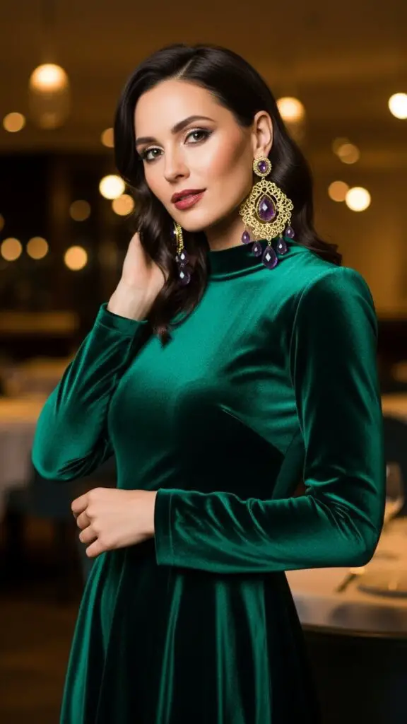 Velvet Midi Dress + Statement Earrings