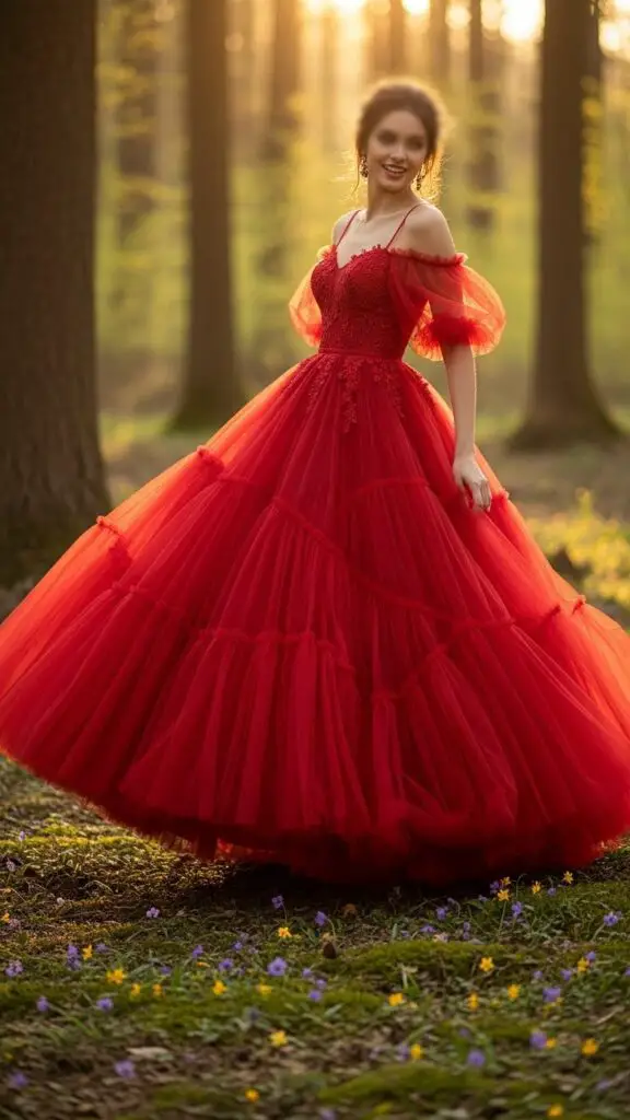 Whimsical Red Tulle Ballgown Dress