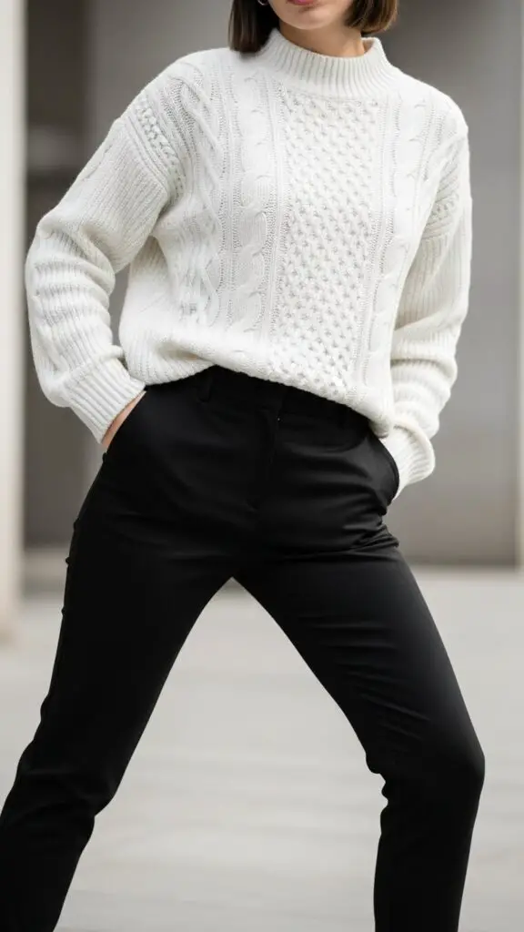 White Sweater + Black Pants