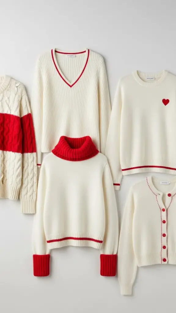 White Sweaters with Red Accents