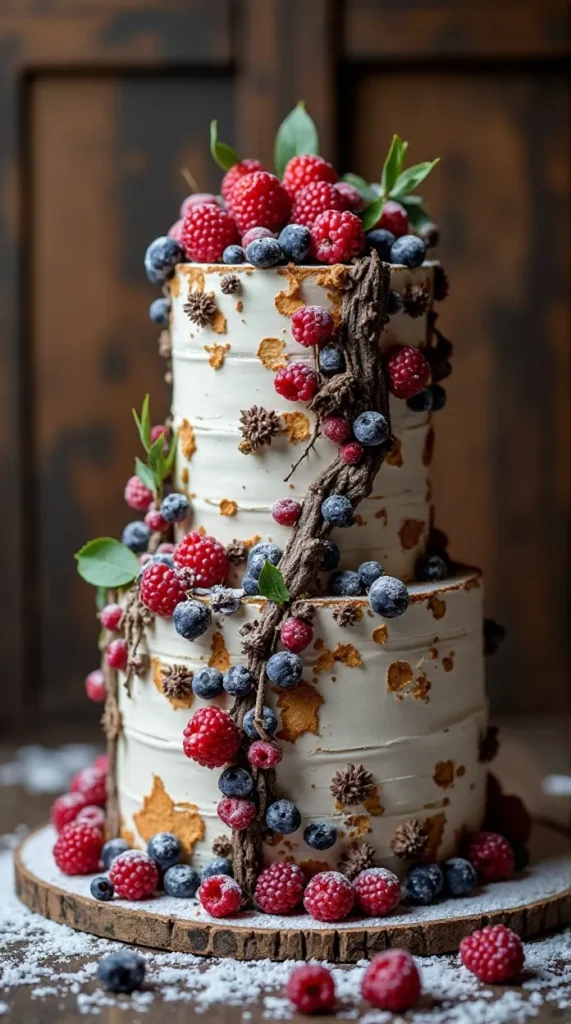 Winter Berry Birch Bark Cake