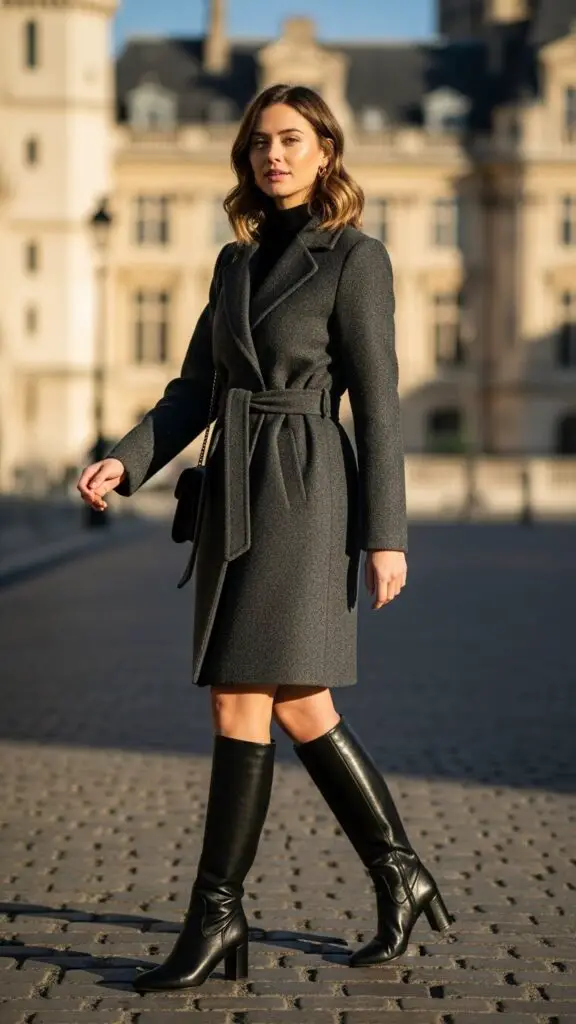 Wool Coat Dress + Knee-High Boots