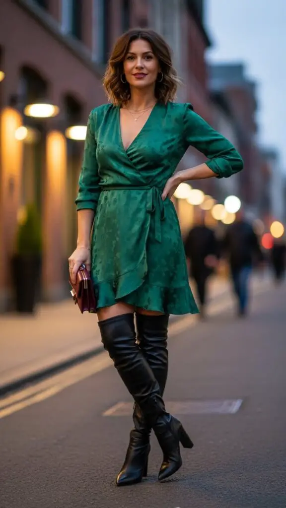 Wrap Dress + Over-the-Knee Boots