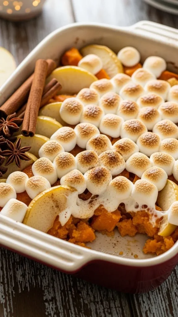 Apple Cinnamon Sweet Potato Casserole with Marshmallows