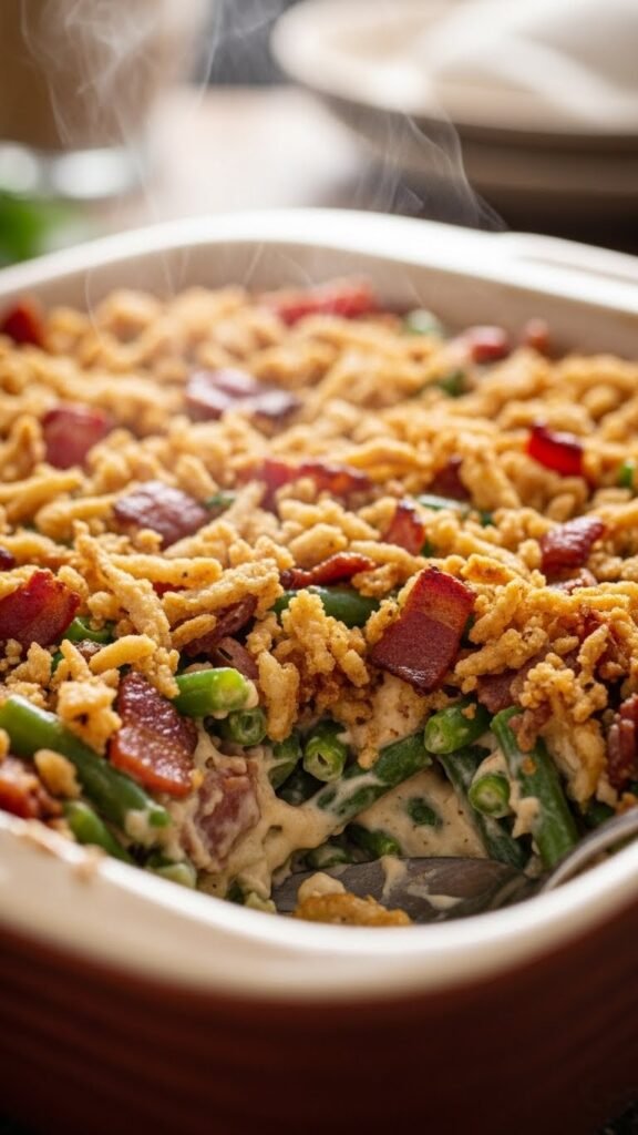 Bacon-Loaded Green Bean Casserole for the Indulgent Soul