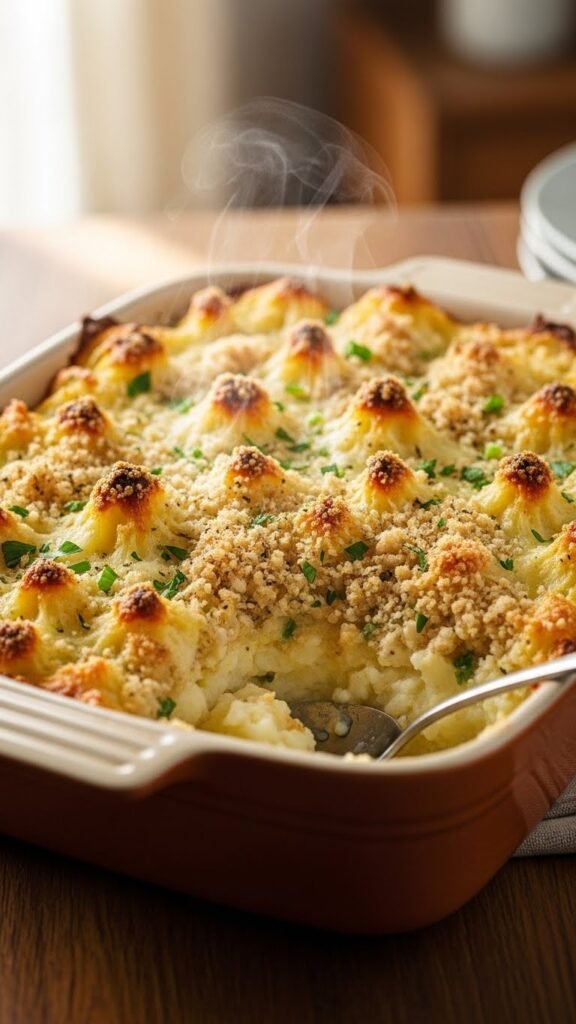 Baked Mashed Potato Casserole with Crunchy Top