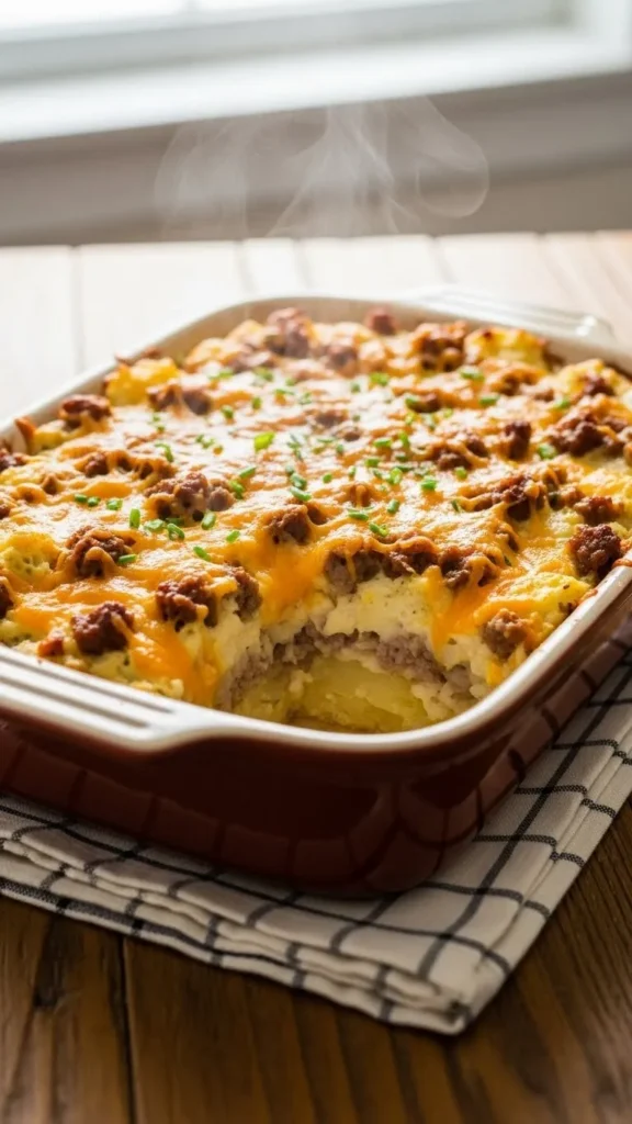 Breakfast Twice-Baked Potato Casserole with Sausage