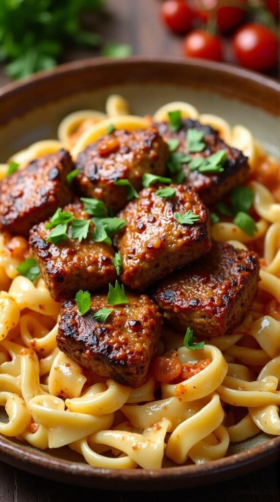 Cajun Steak Tips Cheesy Rigatoni