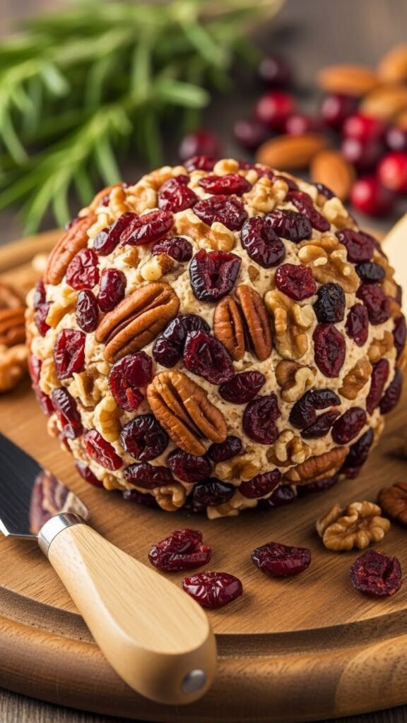 Cheese Ball Rolled in Cranberries and Nuts