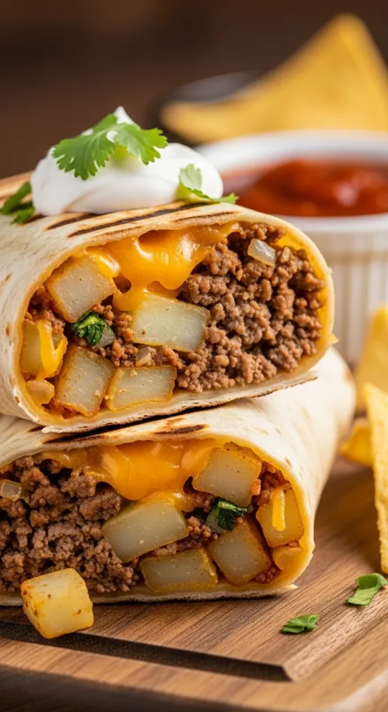 Cheesy Beef Potato Burritos Recipe