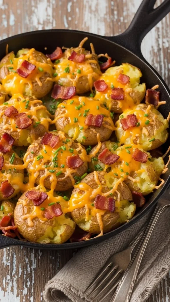 Cheesy Cheddar and Bacon Smashed Potatoes