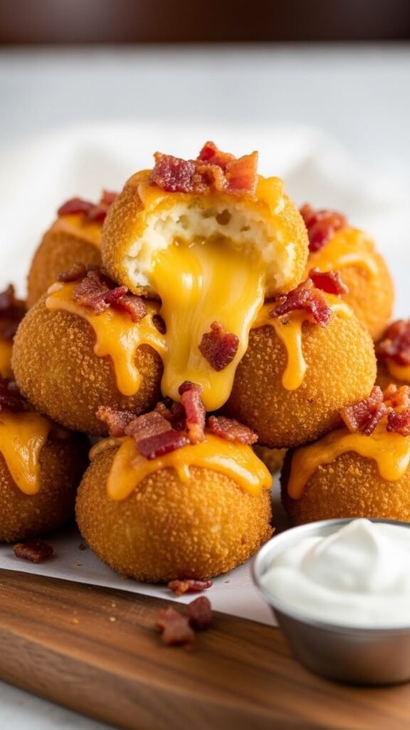 Cheesy Mashed Potato Balls with Bacon Bits