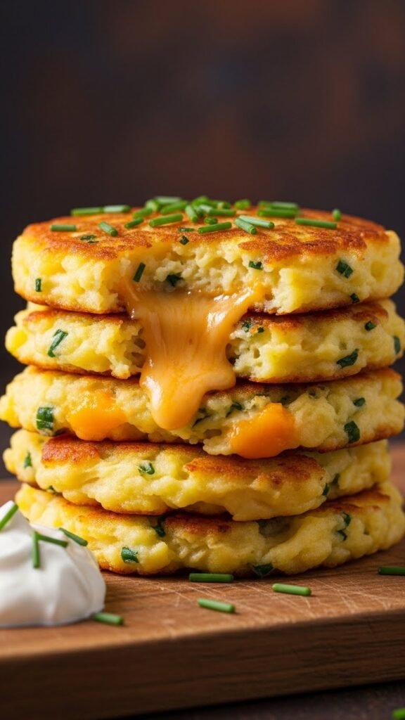 Crispy Mashed Potato Pancakes with a Cheesy Kick