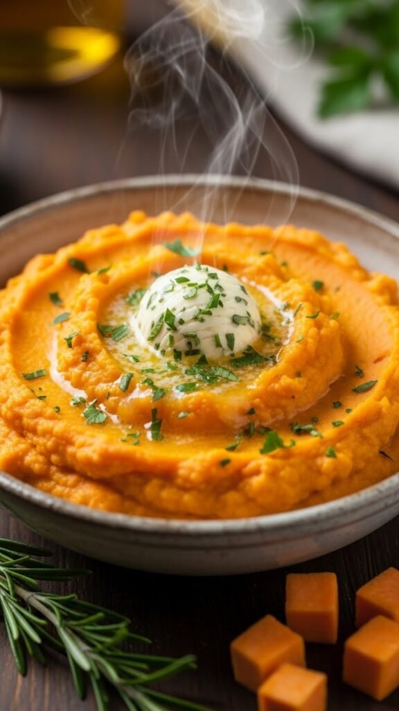 Ginger-Infused Sweet Potato Mash with Herb Butter