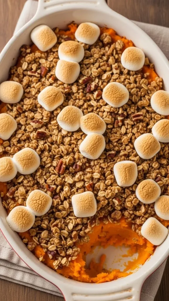 Healthy-ish Oat Topped Sweet Potato Casserole with Marshmallows