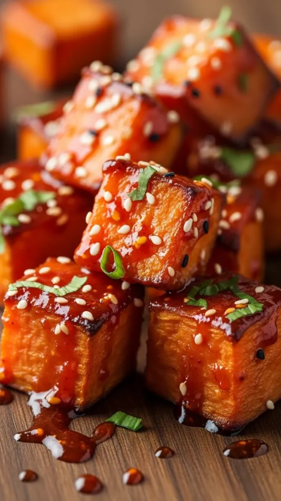 Honey Sriracha Glazed Sweet Potato Chunks
