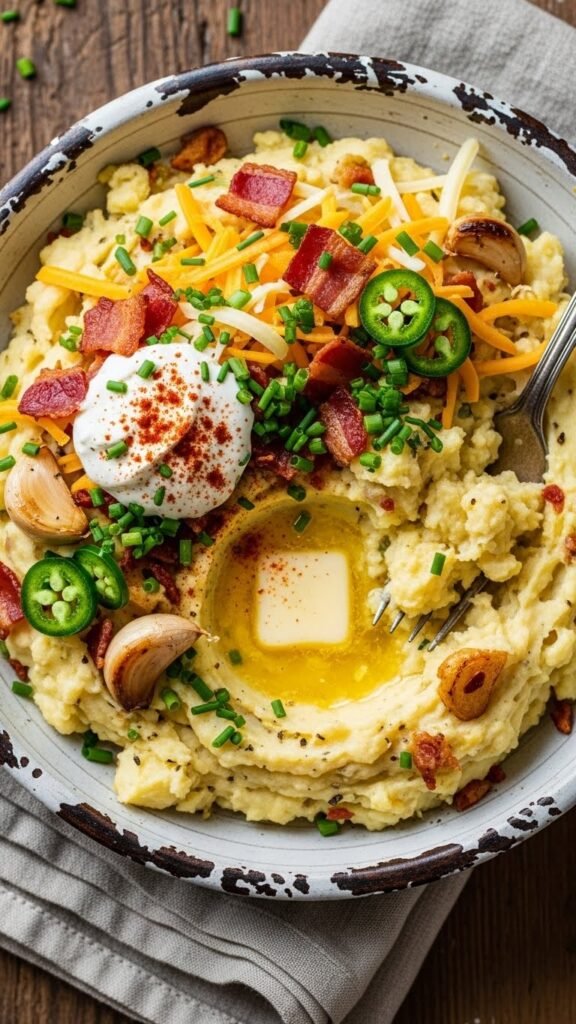 Loaded Garlic Mashed Potatoes with Everything But the Kitchen Sink