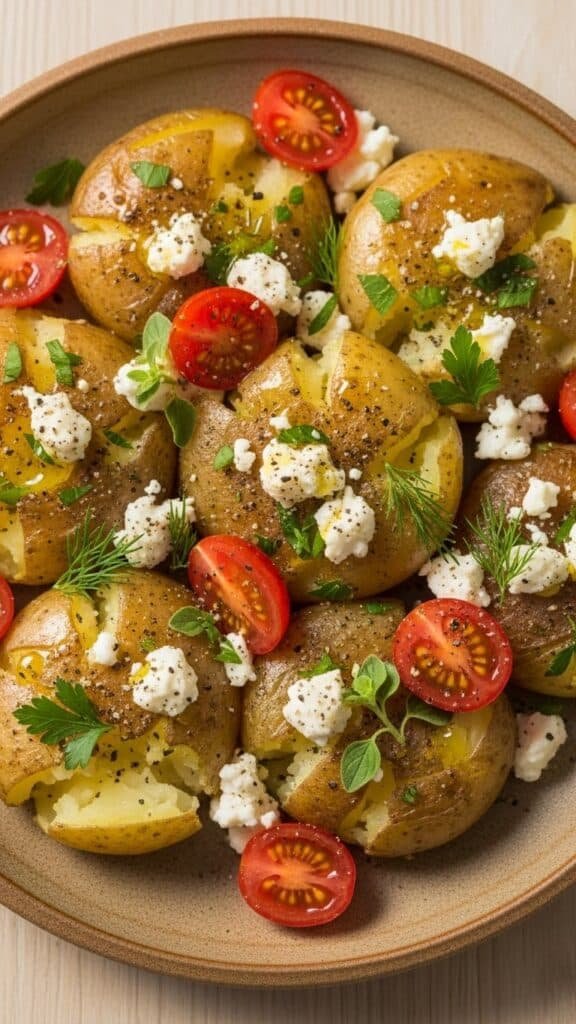 Mediterranean Feta Smashed Potatoes