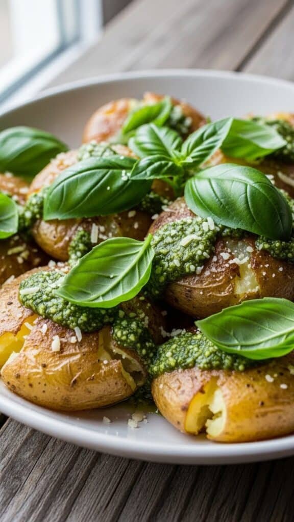 Pesto Basil Smashed Potatoes