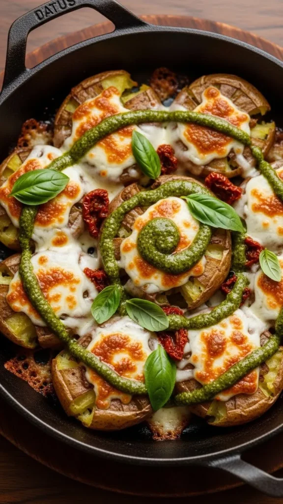 Pesto Mozzarella Melt Smashed Potatoes