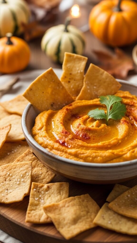 Pumpkin Hummus with Pita Chips