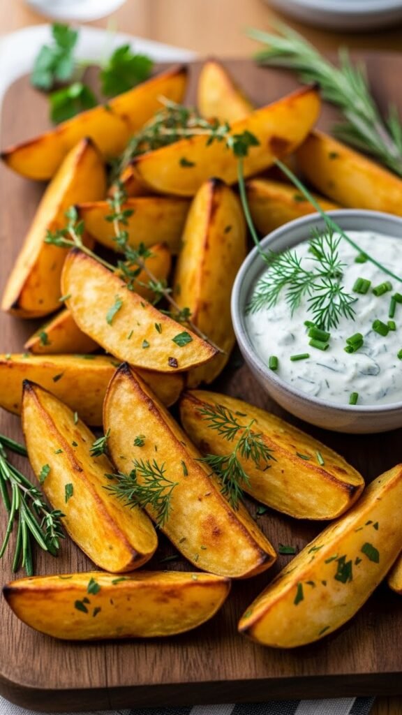 Roasted Yam Wedges with Herb Yogurt Dip