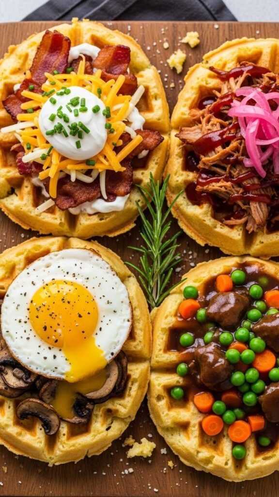 Savory Mashed Potato Waffles with Toppings Galore