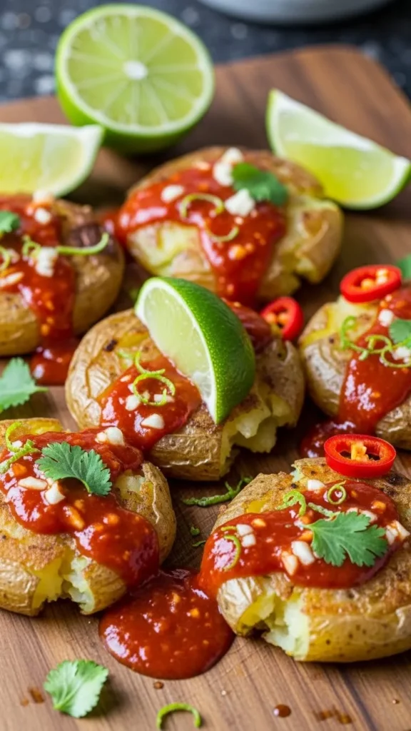 Spicy Sriracha and Lime Smashed Potatoes