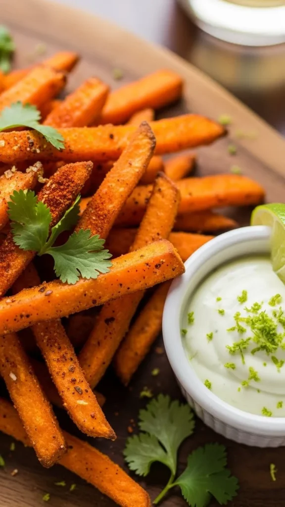 Spicy Sweet Potato Fries with Lime Crema