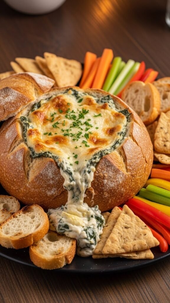 Spinach Artichoke Dip in a Bread Bowl