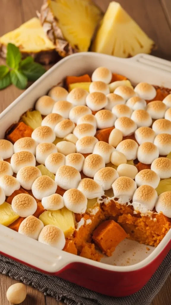 Tropical Pineapple Sweet Potato Casserole with Marshmallows