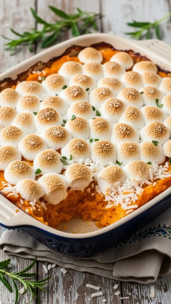 Vegan Coconut Sweet Potato Casserole with Marshmallows