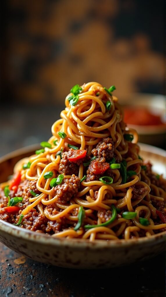 Mongolian Ground Beef Noodles