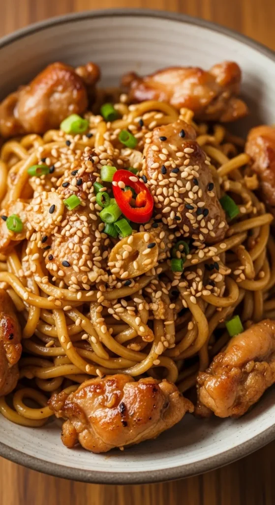 Sticky Garlic Chicken Noodles Recipe