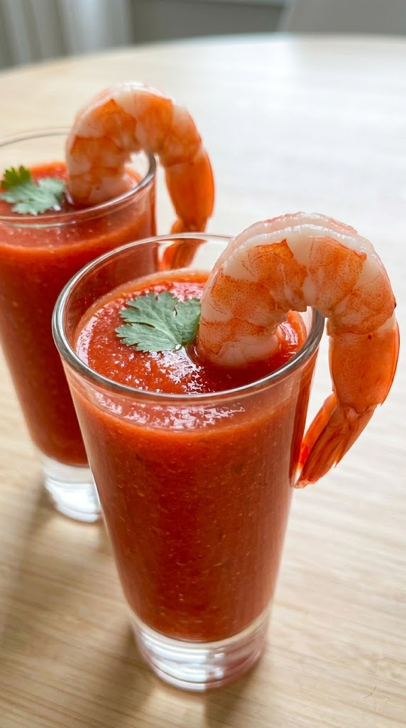 Cold Gazpacho Shooters with Shrimp