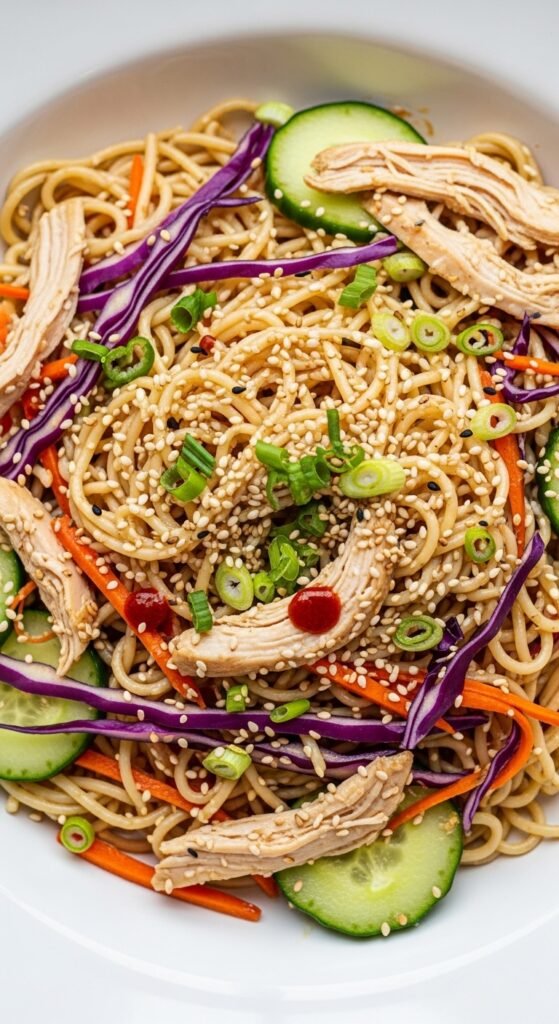 Cold Sesame Chicken Noodle Salad